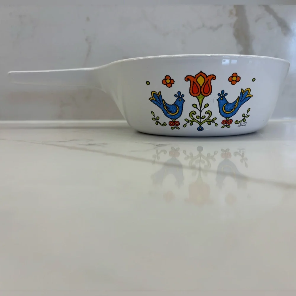 Vintage Corning Ware Country Festival Enamel Saucepan with Bluebirds - Picture 2 of 5